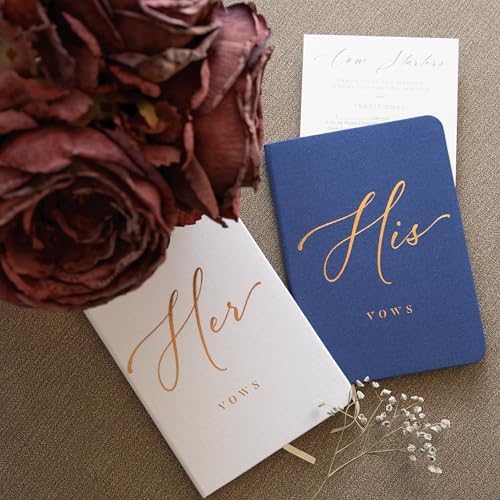 ARTESORI His and Hers Vow Books - White Navy Linen Wedding Set