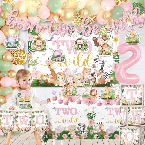 Cocomigo 128Pcs Two Wild Birthday Decorations Girl Kit