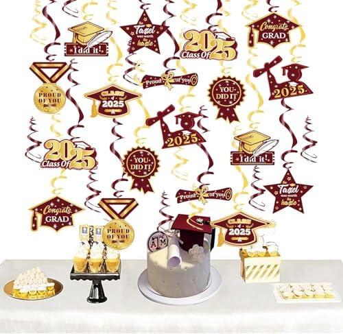 2025 Graduation Party Maroon Gold Decorations 30pcs