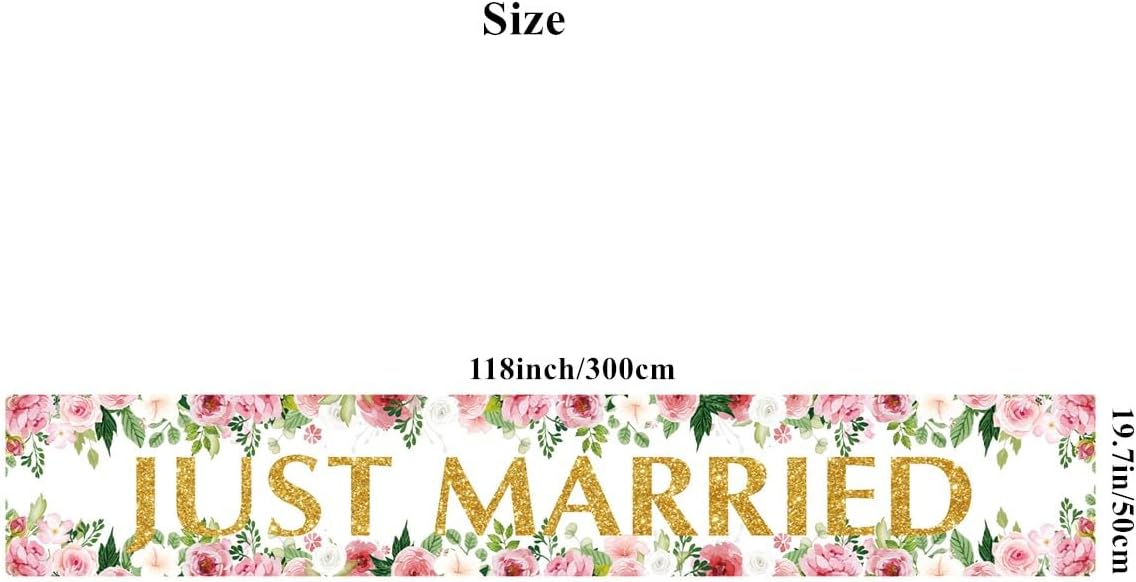 Just Married Wedding Backdrop Banner 118x197 Inch