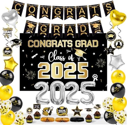 2025 Graduation Party Decorations Set - Black Gold