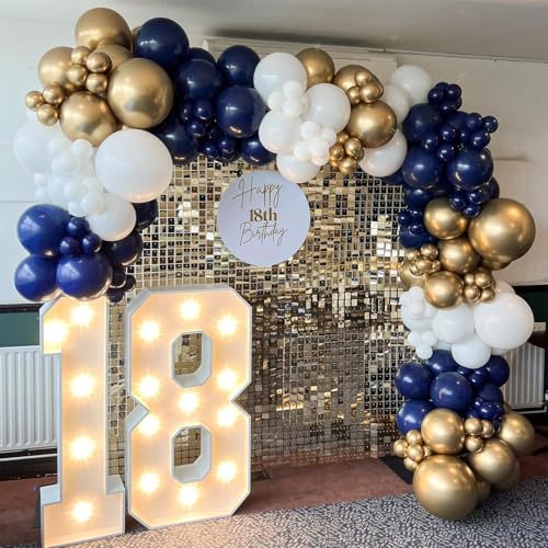 Navy Blue Gold Balloons Arch Kit 134pcs