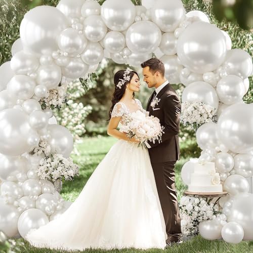 Pearl White Balloons Arch Kit with Different Sizes