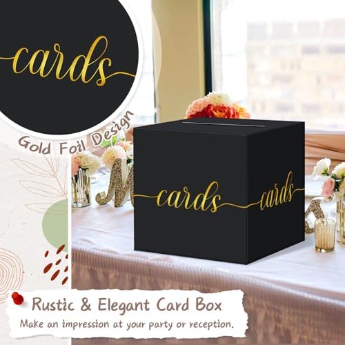 QIKSION Gold Foil Black Card Box for Graduation and Events