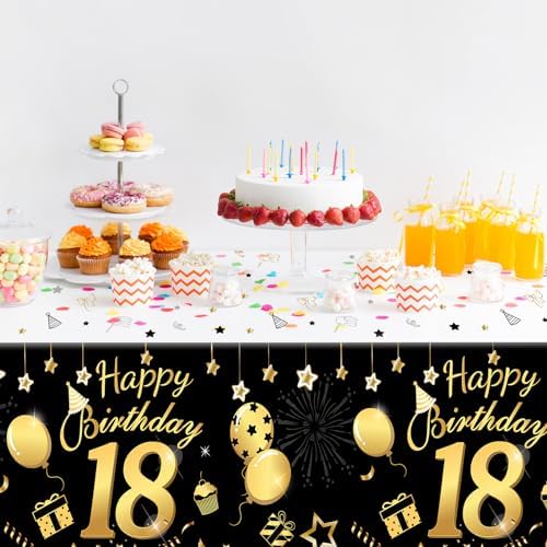 HOWAF 3 Pack 18th Birthday Tablecloth Black Gold