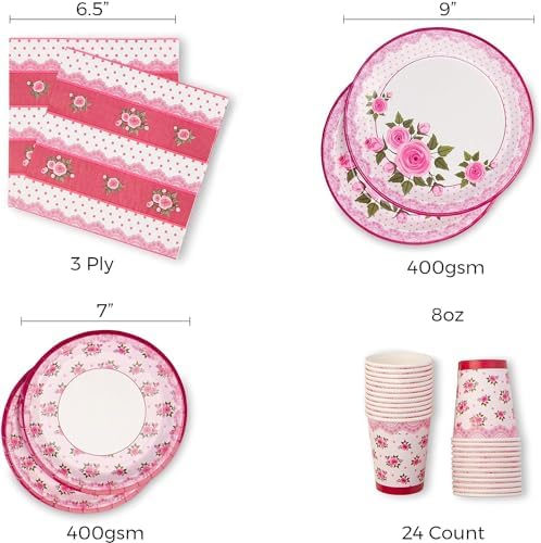 Royal Bluebonnet Floral Paper Plates and Napkins Set of 24