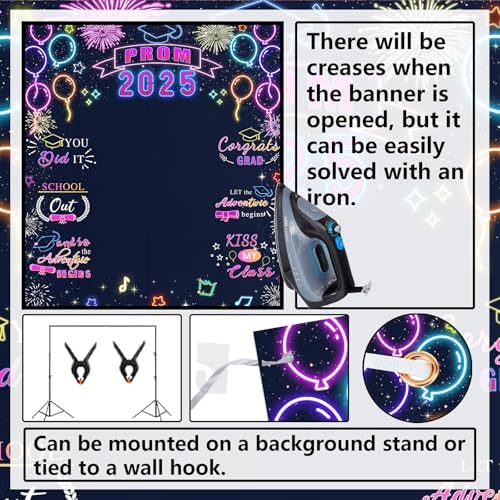 Neon Prom 2025 Banner Decorations for Graduation Party