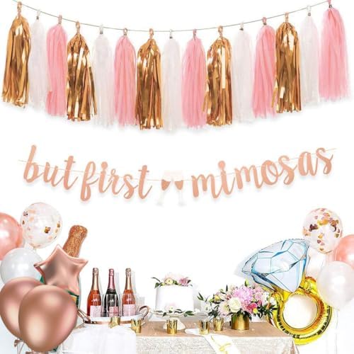 Rose Gold Mimosa Bar Decorations with Tassels