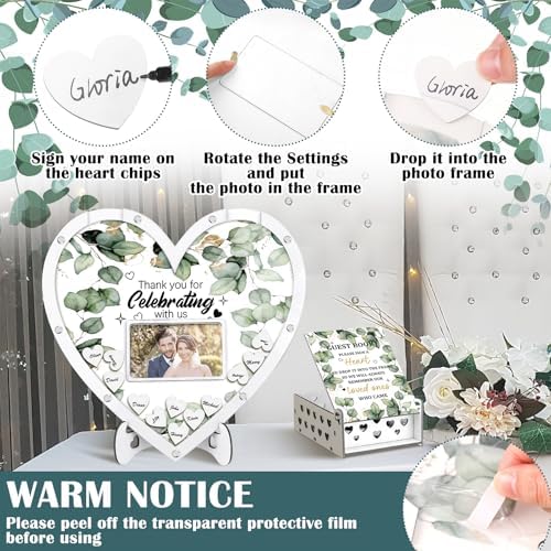 Wooden Guest Book Alternative with 100 Heart Wood Chips Eucalyptus Theme