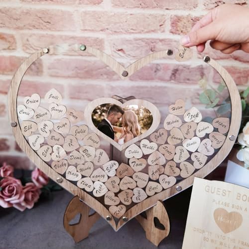 Heart Wedding Guest Book Set with 100 Wooden Hearts and Drop Box