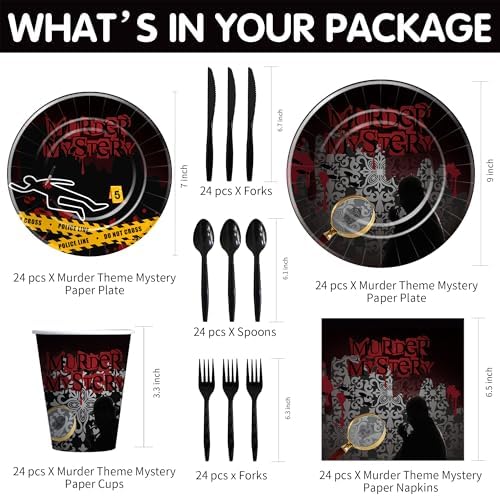 Murder Mystery Party Tableware Set for 24 Guests