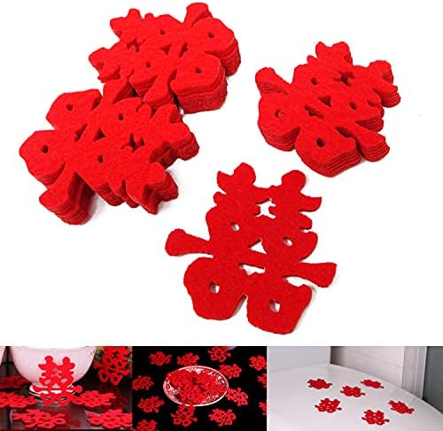 Honbay 120PCS Double Happiness Confetti - Red Non-Woven Wedding Decor