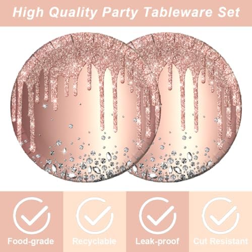40pcs Pink Rose Golden Birthday Party Supplies Set