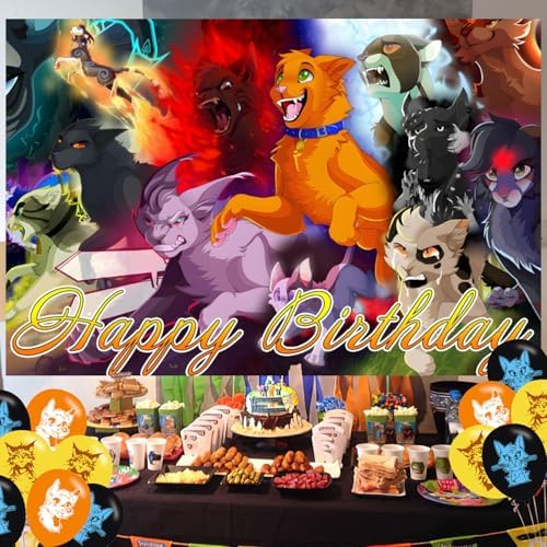 Warriors Cats Birthday Backdrop with Balloons