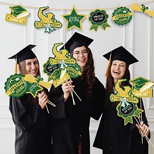 Green Gold Graduation Centerpieces 2024 24Pcs Table Decorations