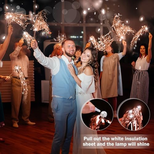 24 Pcs Lighted Wedding Wands with Rose Gold Tinsel