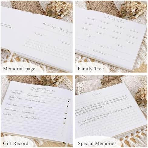Lanpn Blue Linen Funeral Guest Book with Memory Table Sign