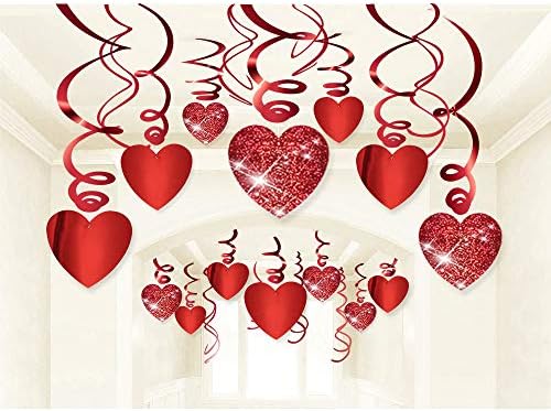 Valentines Day Glitter Heart Swirl Hanging Decorations 30 Ct