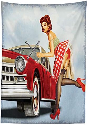 Ambesonne Retro Pin Up Girl Tablecloth 58x84