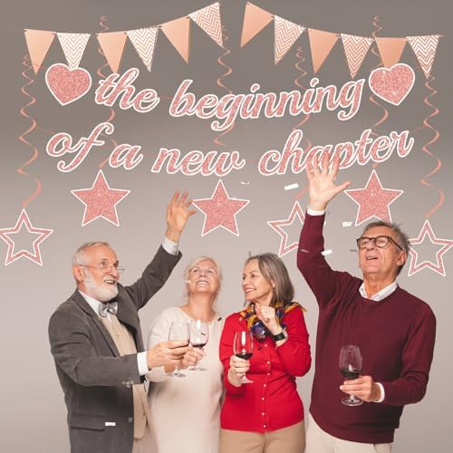 ITHKIRHO Graduation Banner Set - 8 Pcs Rose Gold Glitter Decorations