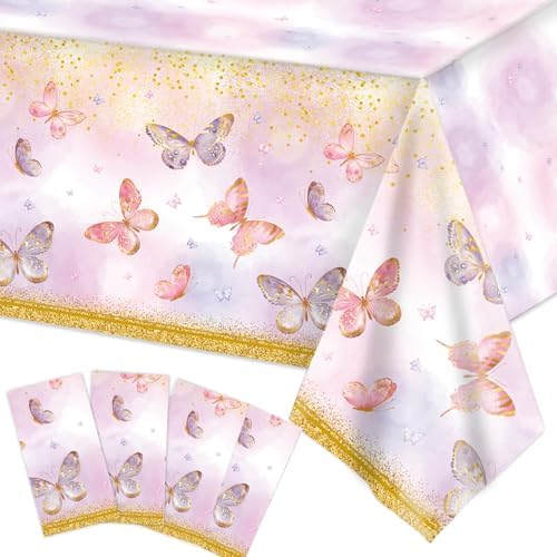 4pcs Butterfly Birthday Tablecloths Pink Purple Decorations for Girls