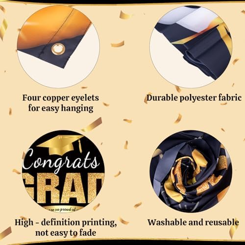 2025 Graduation Banner with Black Gold Design