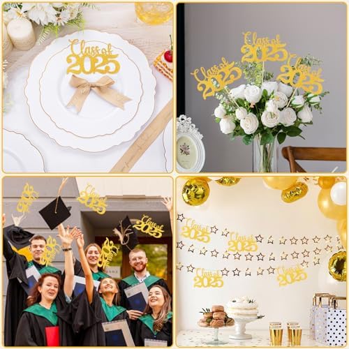 Class of 2025 Gold Glitter Centerpieces with Sticks