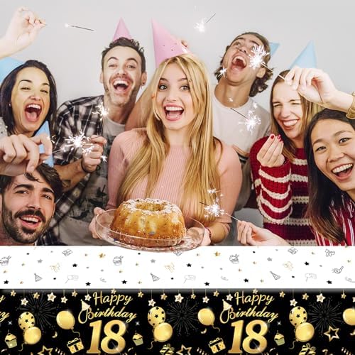 HOWAF 3 Pack 18th Birthday Tablecloth Black Gold