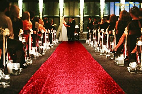 ShinyBeauty Red Sequin Aisle Runner 3FTx15FT