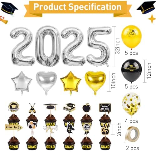 2025 Graduation Party Decorations Set - Black Gold