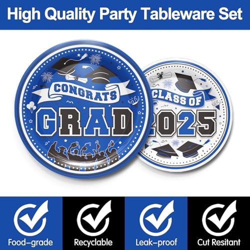 Graduation 2025 Blue Themed Party Tableware Set for 24 Guests