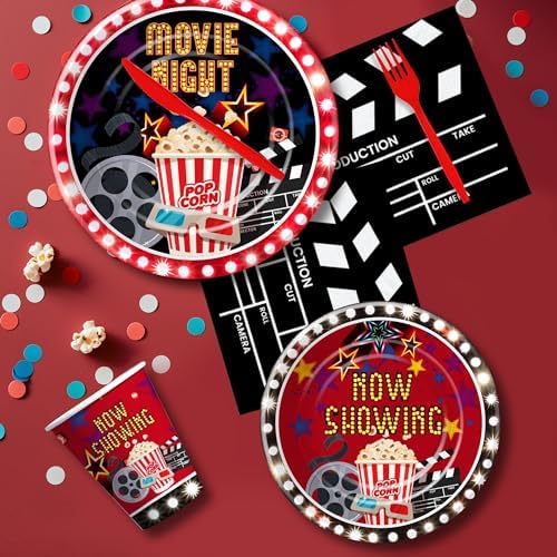 Movie Night Party Decorations Tableware Set Serves 24