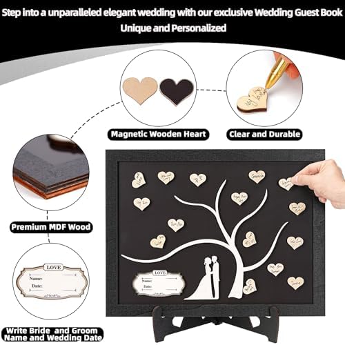 Wedding Guest Book Frame with Stand and 70 Wooden Hearts