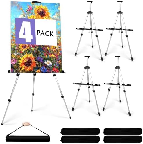4 Pack Adjustable Portable Art Easel Stand with Carry Bag - Silver
