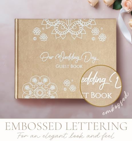 One Golden Elegant Wedding Guest Book with Pen