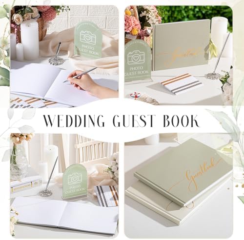 Affrolling Wedding Guest Book Set with Pen and Acrylic Sign