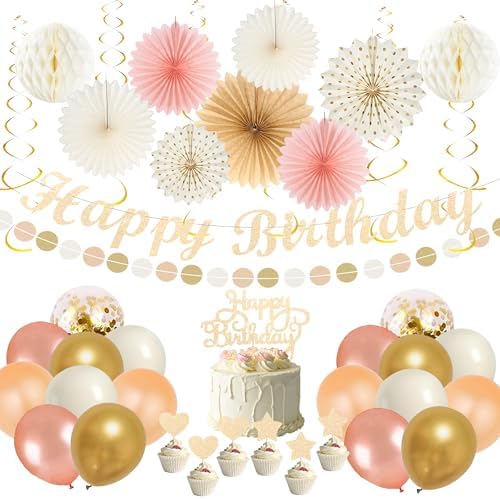 Crenics Champagne Gold Birthday Decorations Party Set