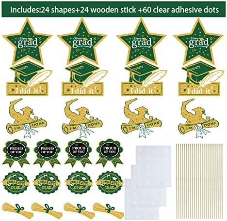 Green Gold Graduation Centerpieces 2024 24Pcs Table Decorations