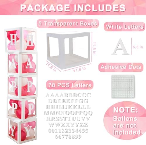 White Transparent Balloon Boxes 5PCS for Custom Name Decor