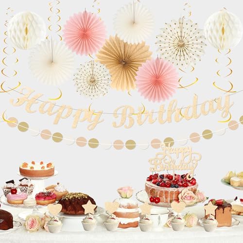 Crenics Champagne Gold Birthday Decorations Party Set