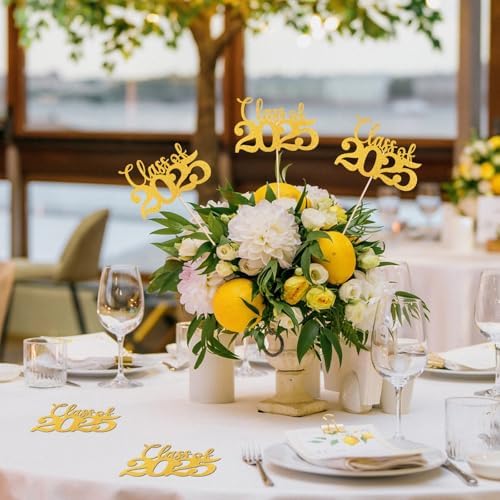Class of 2025 Gold Glitter Centerpieces with Sticks