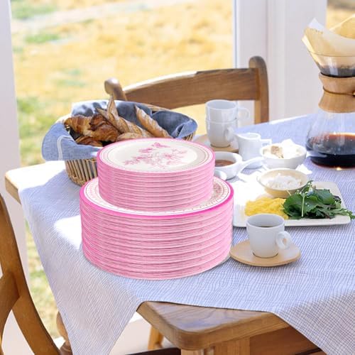 100 Pcs Pink White Floral Party Set for 25 Guests