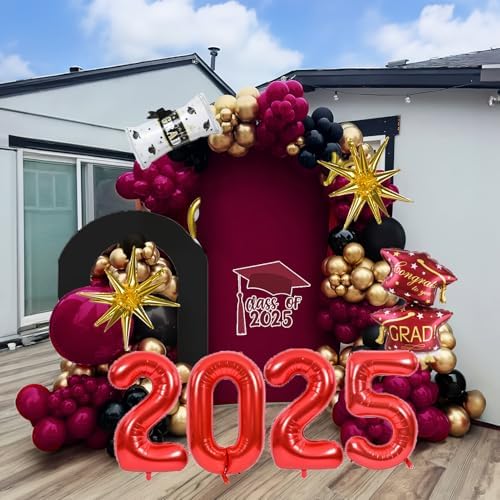 Maroon Black Gold Balloons Garland Kit for Graduation 2025