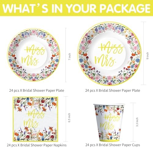 Wildflower Bridal Shower Decorations Set for 24 Guests