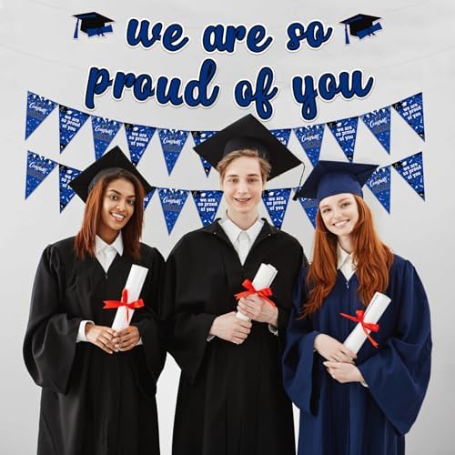 2025 Graduation Banner Set Blue Black Triangle Flags