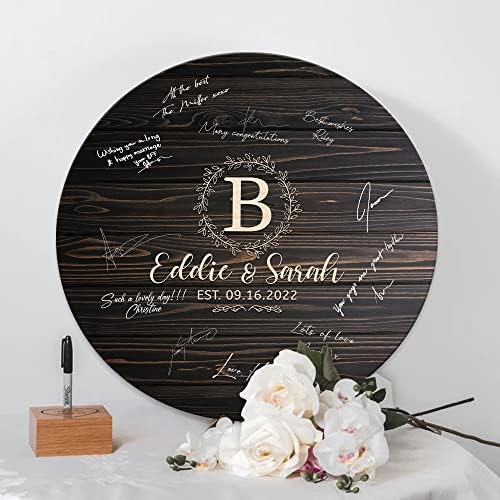 Hykuc Personalized Wooden Guest Book Sign Board 12x12