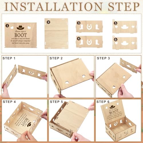 Western Cowboy Wedding Guest Book Drop Box with 100 Boot Wood Slices