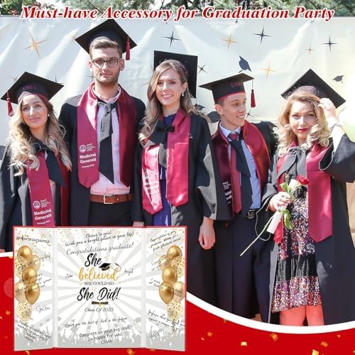 Class of 2025 Graduation Guest Book with Red and Gold Design