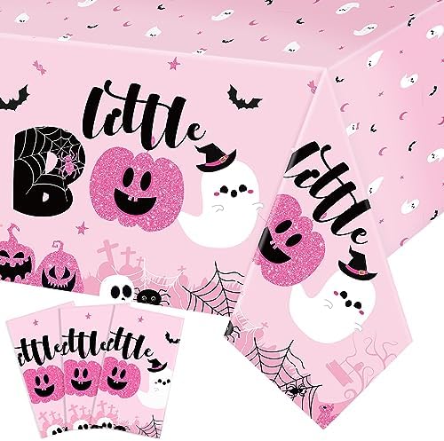 Sliner 3 Pack Pink Halloween Tablecloths - Little Boo Party Covers 108x54 Inch