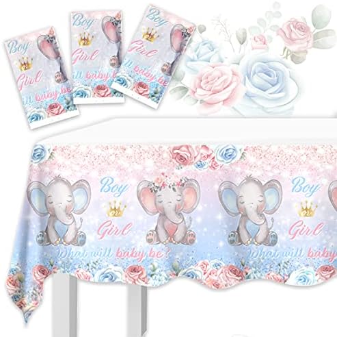 CMUSKO 3Pcs Elephant Gender Reveal Tablecloths